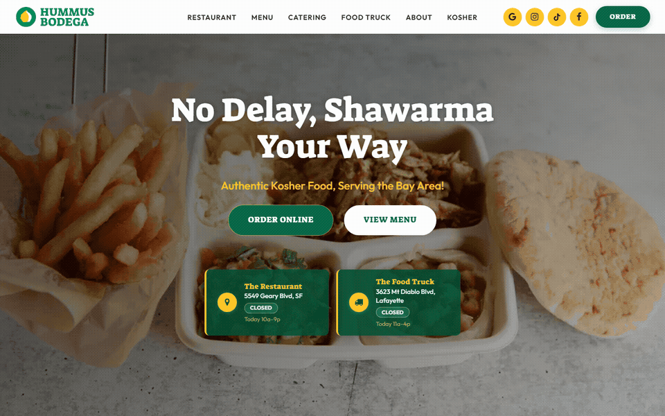 Animated scroll through the Hummus Bodega homepage